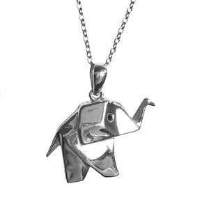 Origami Elephant Sterling Silver with Black Diamonds Pendant Necklace